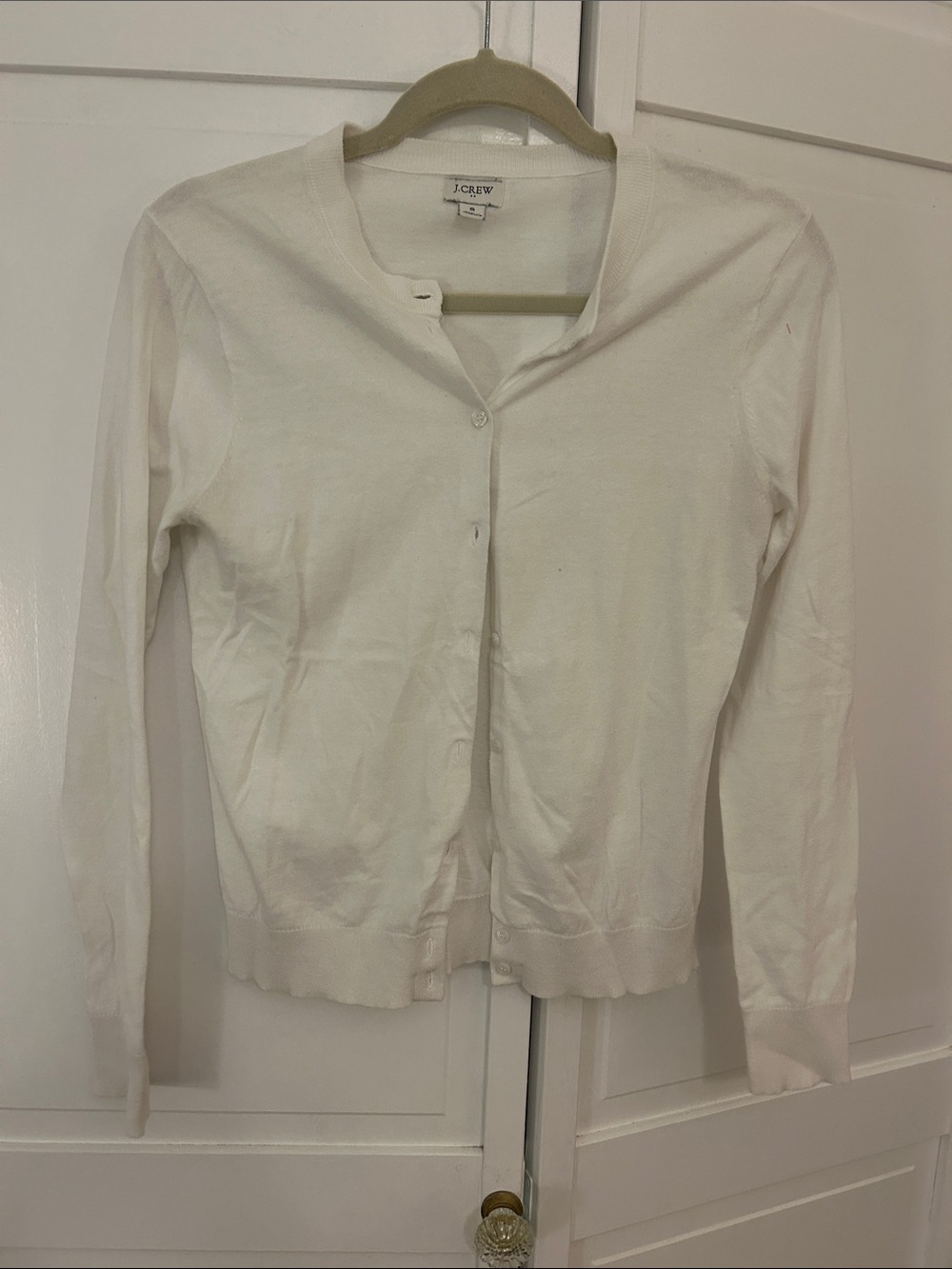 J. Crew Women's Cream Button-Up Crewneck Cardigan